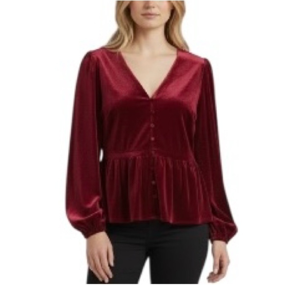 Old Navy Women’s Deep Red Elegant Velvet Button Up Blouse Top M